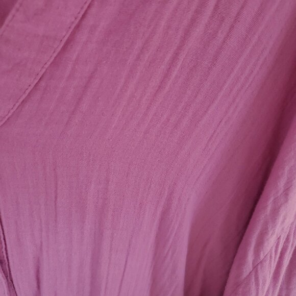 Old Navy Women Crinkle Gauze Button Up Top Sz 3X Pink Boxy Relaxed Comfort Beach - Picture 6 of 13